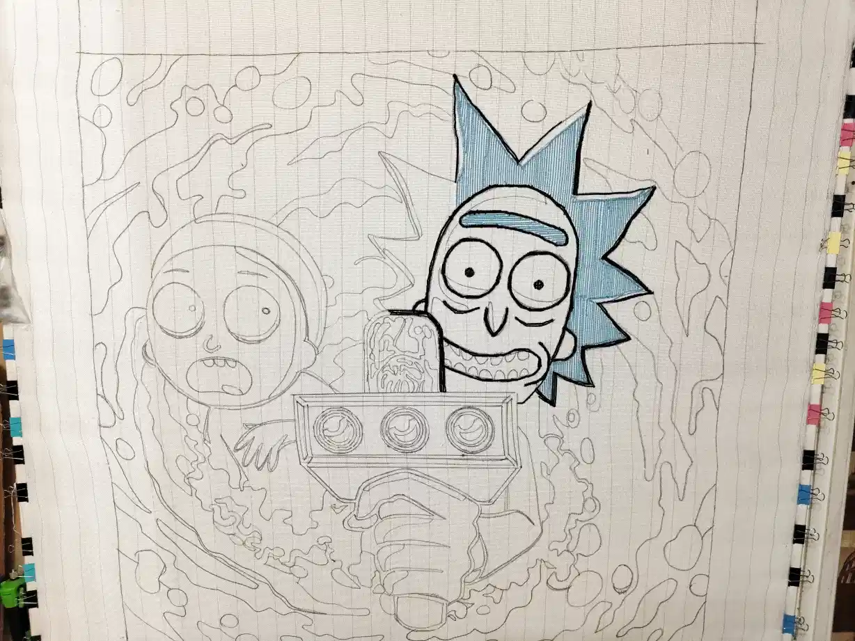 Фото этапа "Тестовая забивка ворса" для ковра: Изготовление тафтингового ковра на заказ: кейс ковра с Риком и Морти