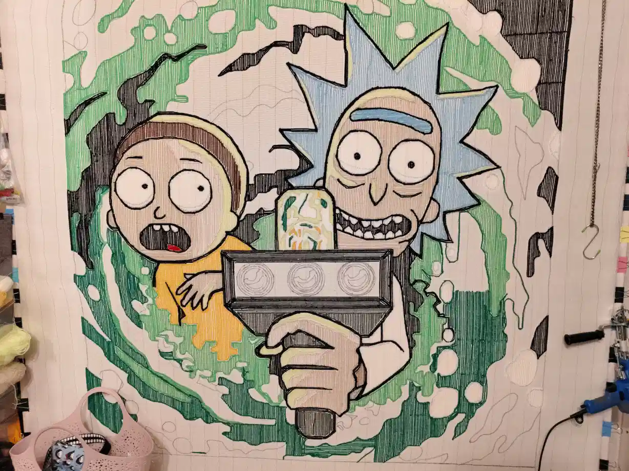 Фото этапа "Тестовая забивка ворса" для ковра: Изготовление тафтингового ковра на заказ: кейс ковра с Риком и Морти