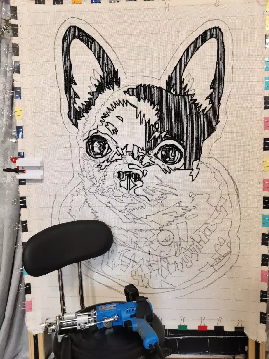 Фото этапа "Тестовая забивка ворса" для ковра: Ковёр по фотографии на заказ — тафтинг с характером