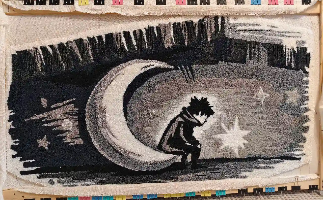 Фото этапа "Забивка ворсом" для ковра: Тафтинговый ковер ручной работы по индивидуальному эскизу