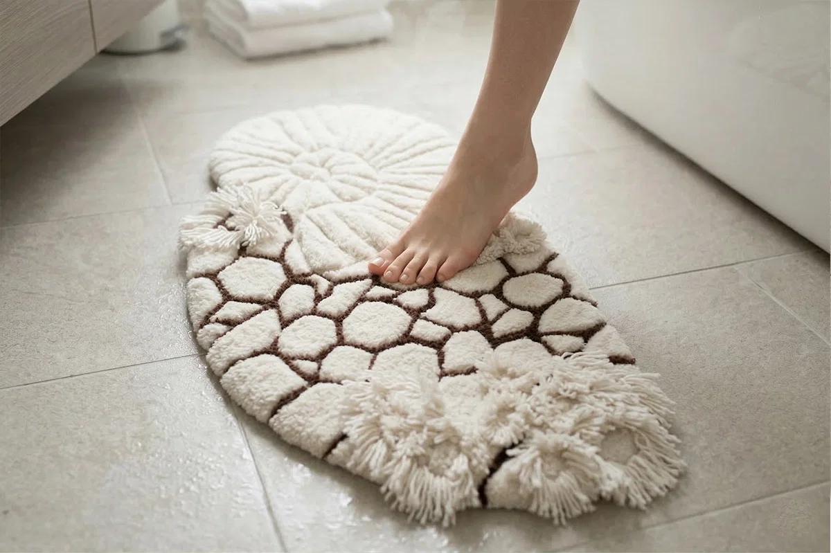 Макет тафтинг ковра: Тафтинг ковёр для ванной с 3D рельефом камней и раковины — изготовление ковров на заказ