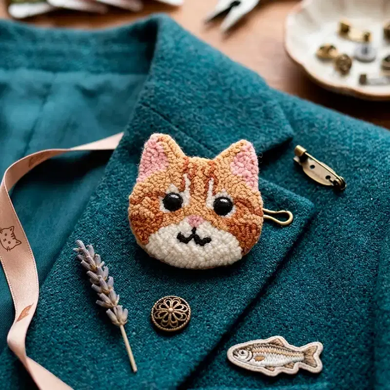 Котик — схема для ковровой вышивки (punch needle), милая брошь с котом