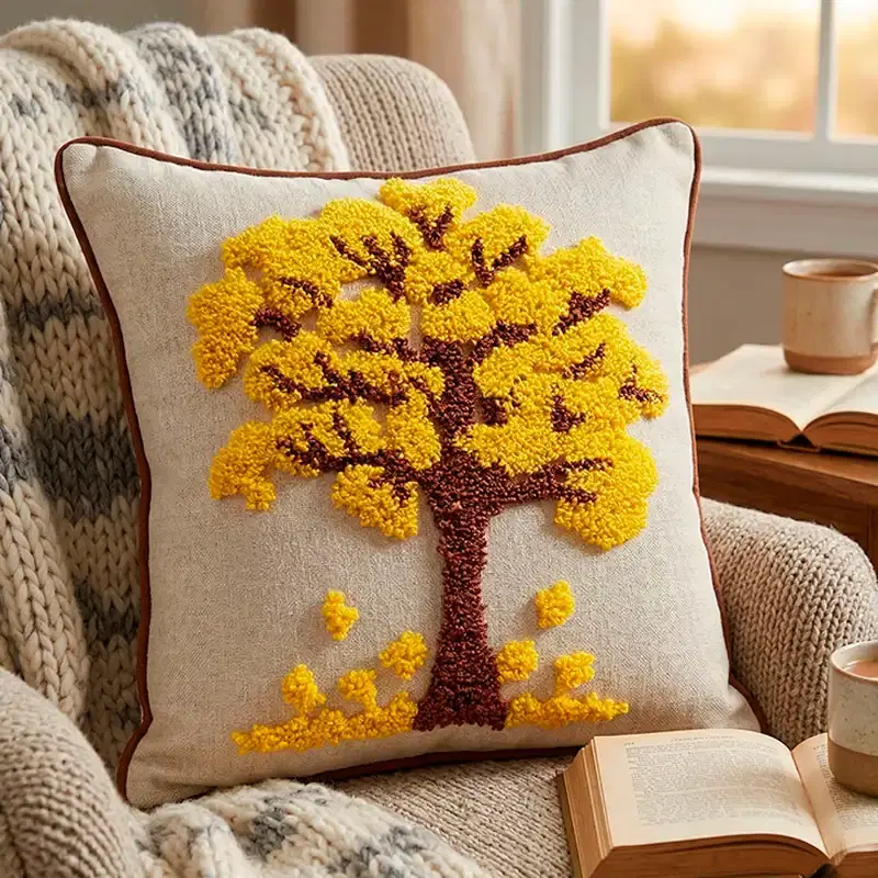 Осеннее дерево — схема для ковровой вышивки (punch needle), декоративная подушка