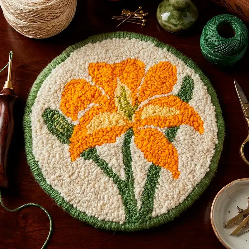 Лилия — схема для ковровой вышивки (punch needle), круглый коврик с цветком